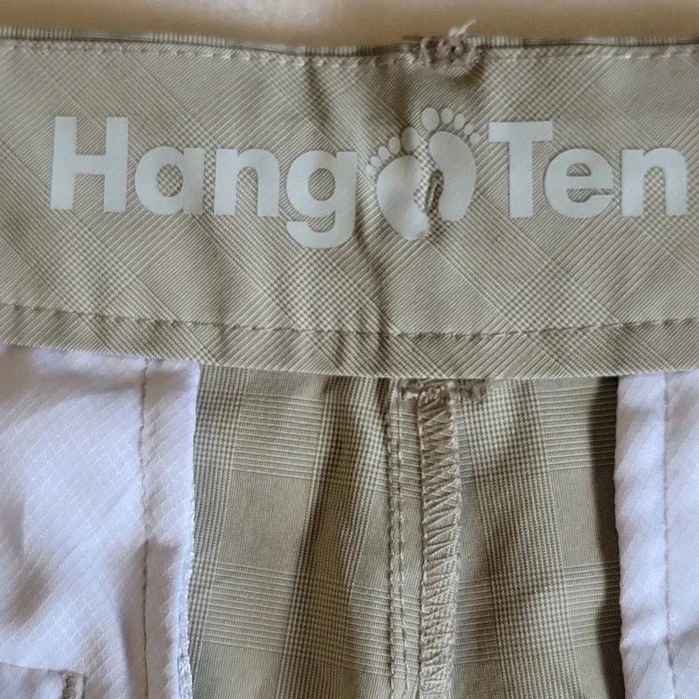 Hang Ten Hybrid Shorts Mens 32 Khaki‎ Tan Glen Plaid Stretch Quick Dry Casual